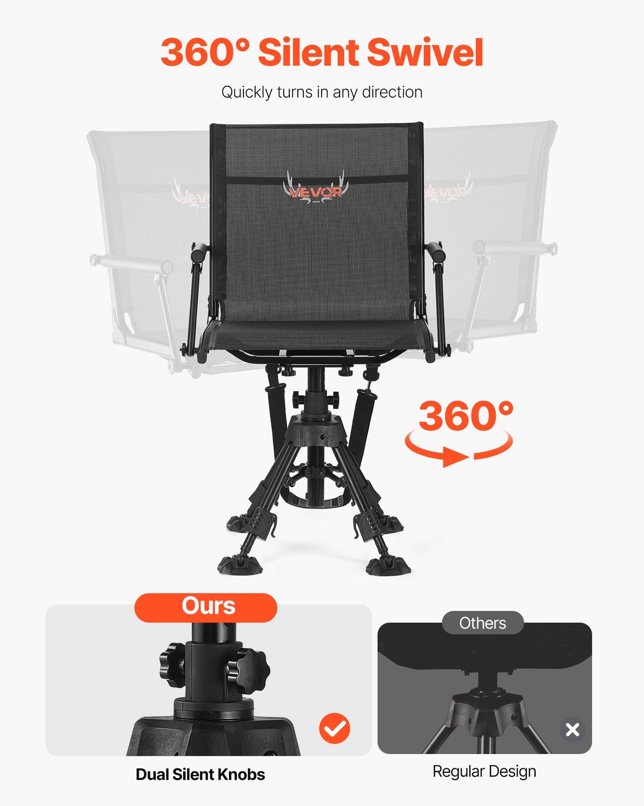 VEVOR Hunting Chair 360° Swivel Silent Folding Blind Chair Adjustable Legs