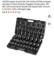 VEVOR 3/4" Impact Socket Set, 29-Piece, 6-Point, CR-M0, SAE 3/4"-2-1/2", w/ Case