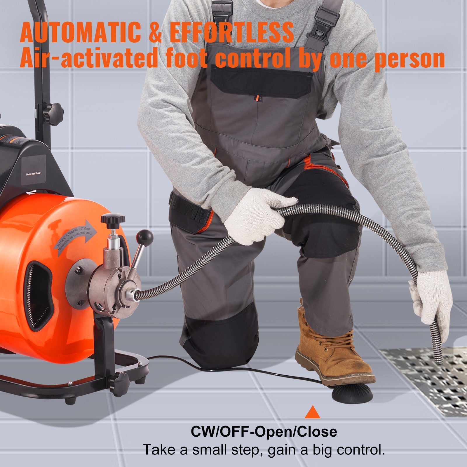Drain Cleaner Machine Electric Drain Auger 100 FT x 1/2 In Auto Feed