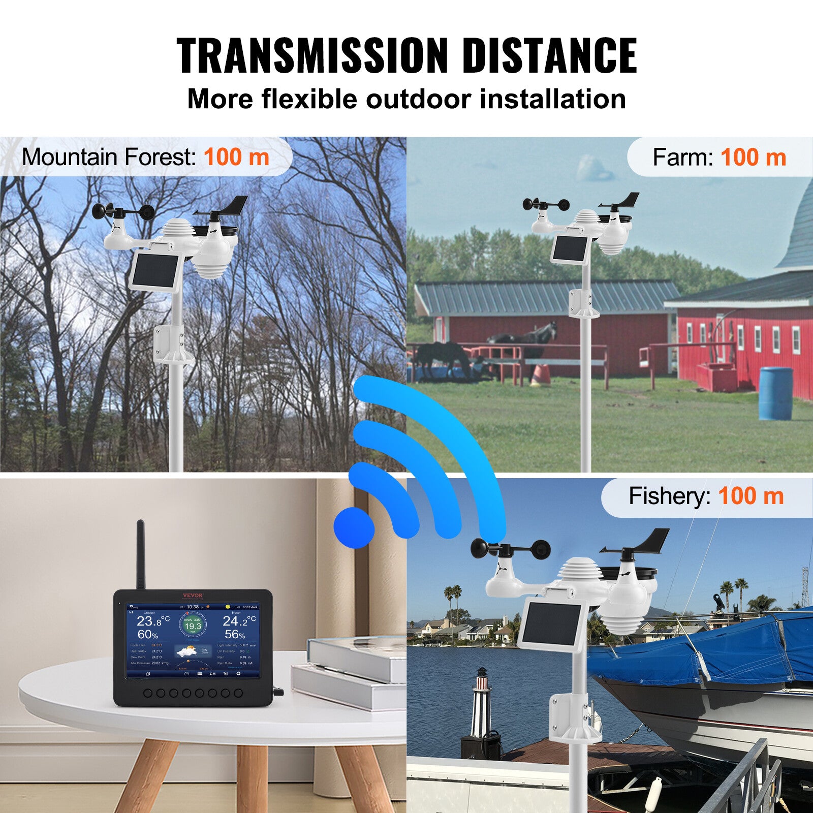 7-in-1 Wi-Fi Weather Station 7 in TFT Display Wireless Outdoor Sensor