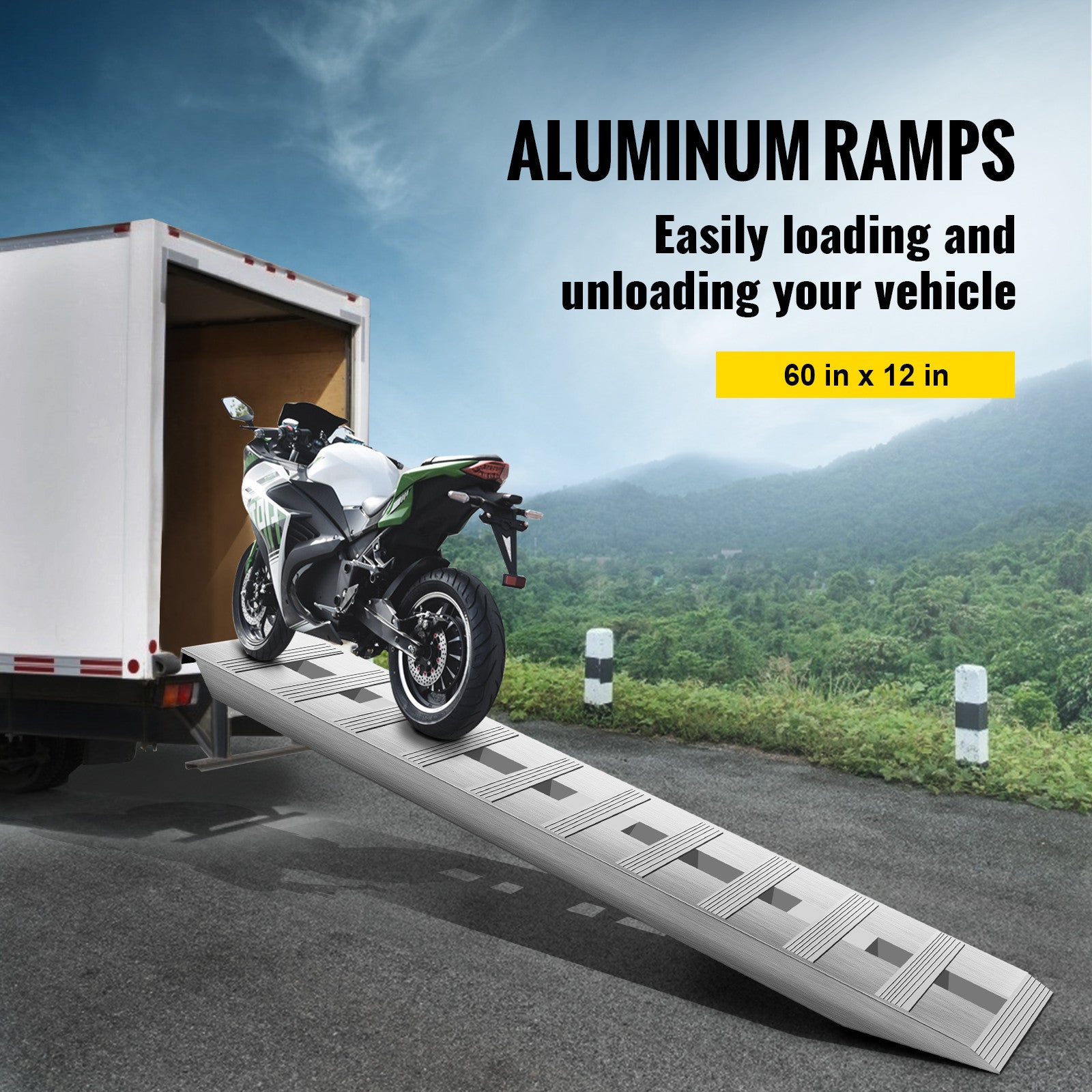 60x12inch Aluminum Ramps 5000Lbs Car Trailer Truck 1 Pair Ramps