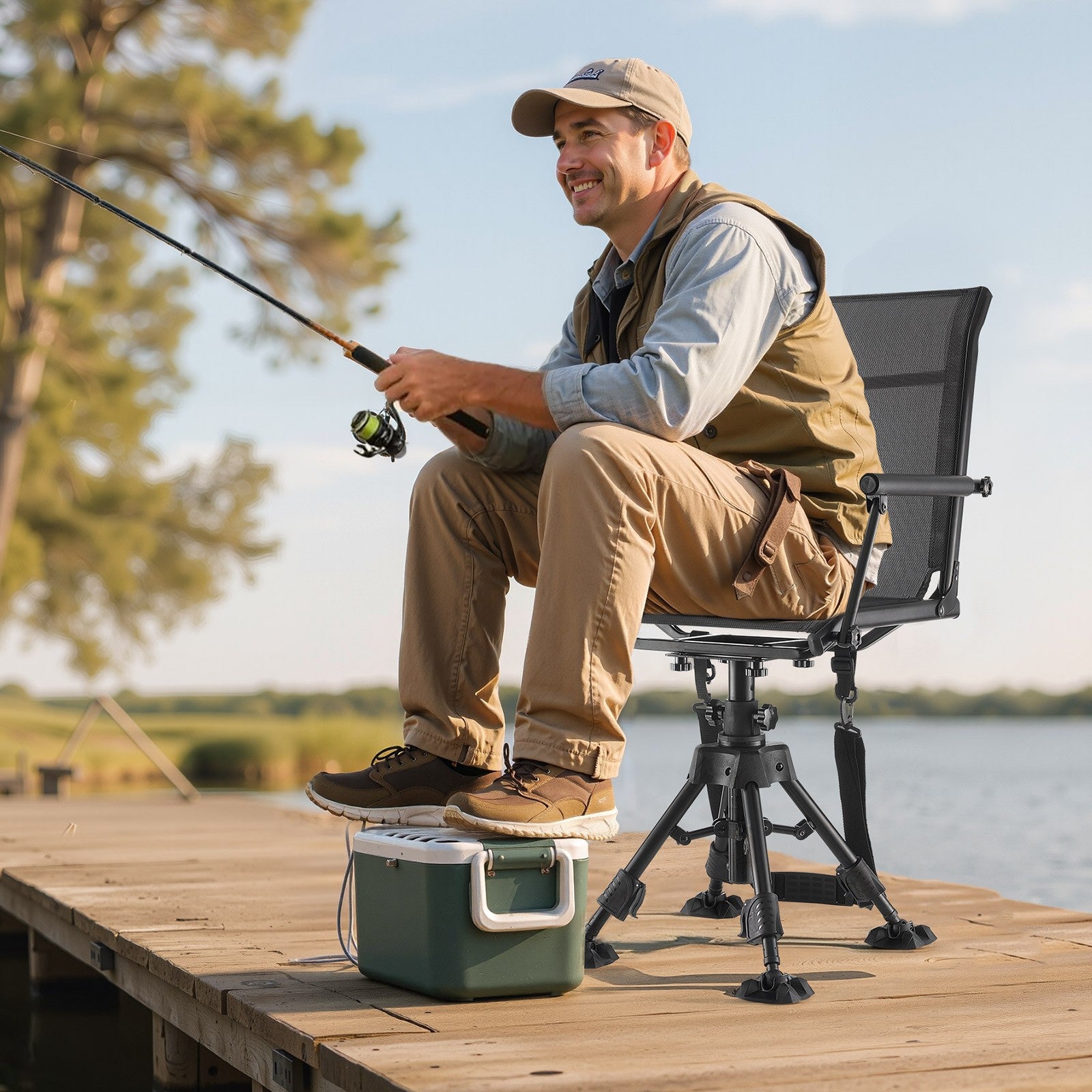 VEVOR Hunting Chair 360° Swivel Silent Folding Blind Chair Adjustable Legs