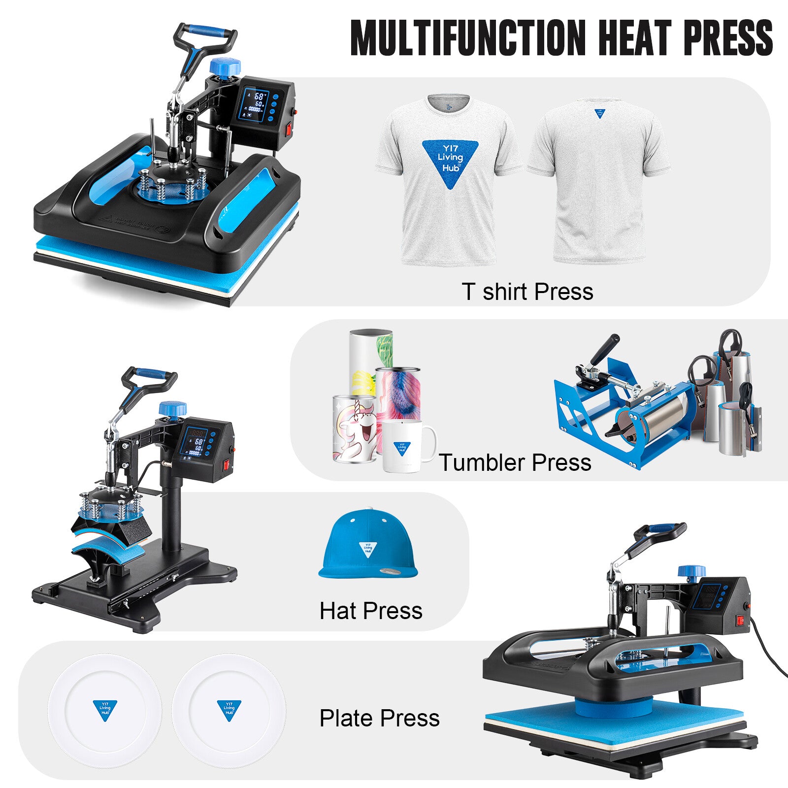 8IN1 Heat Press Machine 15"x15" Transfer Sublimation T-Shirt Mug Plate Hat
