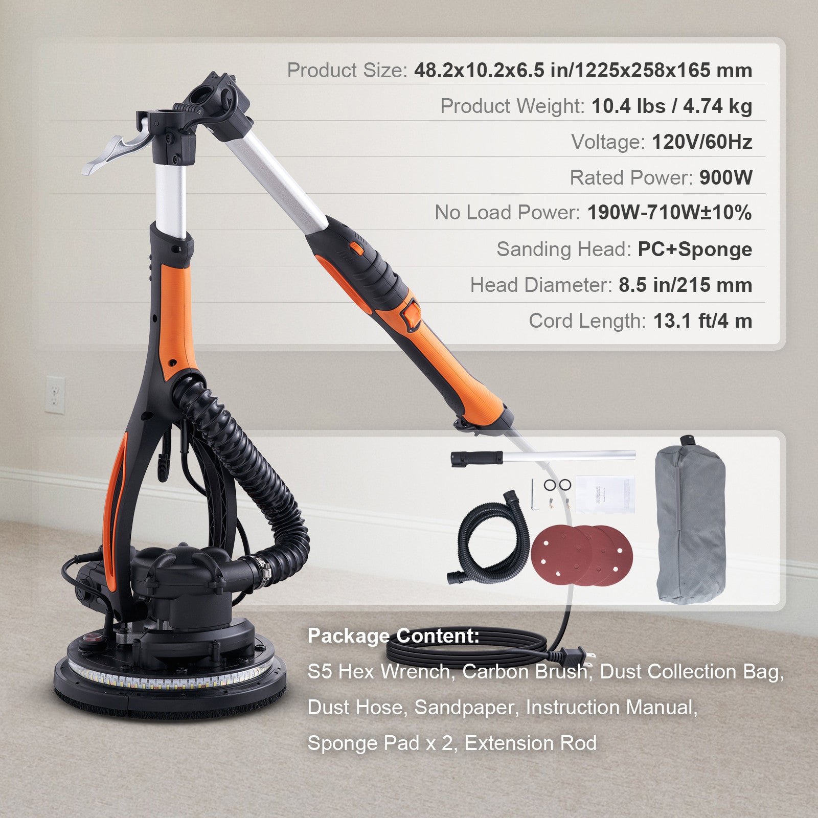 Uimoso Drywall Sander 900W Brush Motor 800-1800RPM Variable Speed & Self-Suction