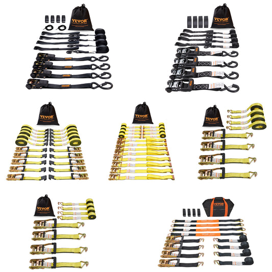 VEVOR Ratchet Straps Tie Down Strap 2"x 8' ,15',27',30' w/J Hook/E-Track 8 Pack