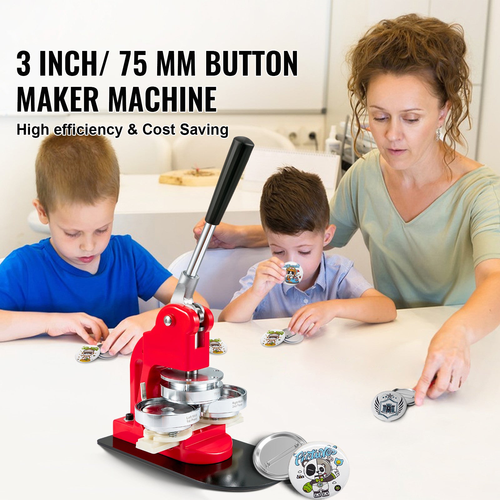 Button Maker Machine Badge Pin Machine 3" 75MM 500 Free Parts Press Kit