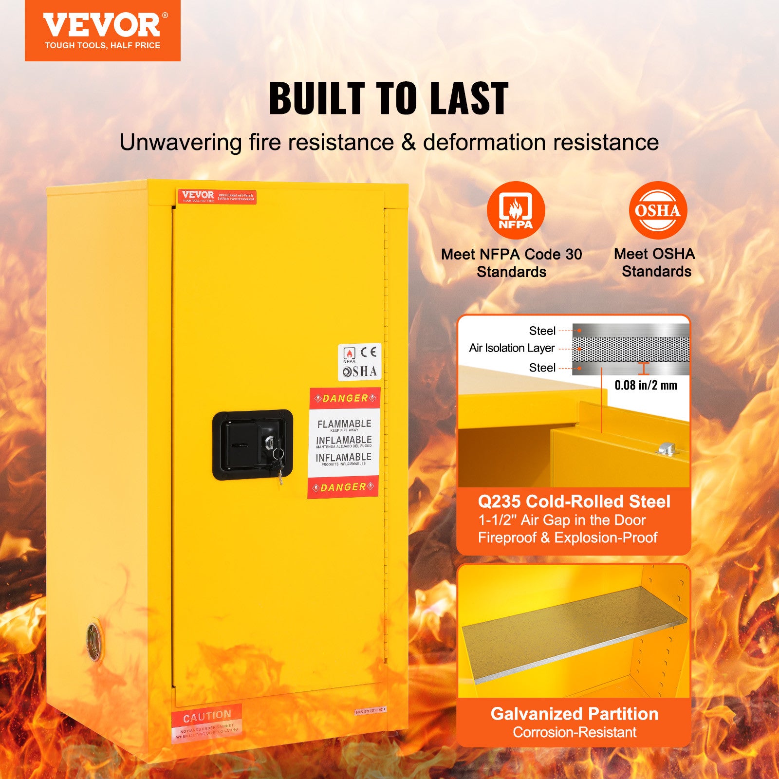 VEVOR Flammable Safety Cabinet Liquid Storage 16 Gal 18.1x18.1x35.4 in Cabinet