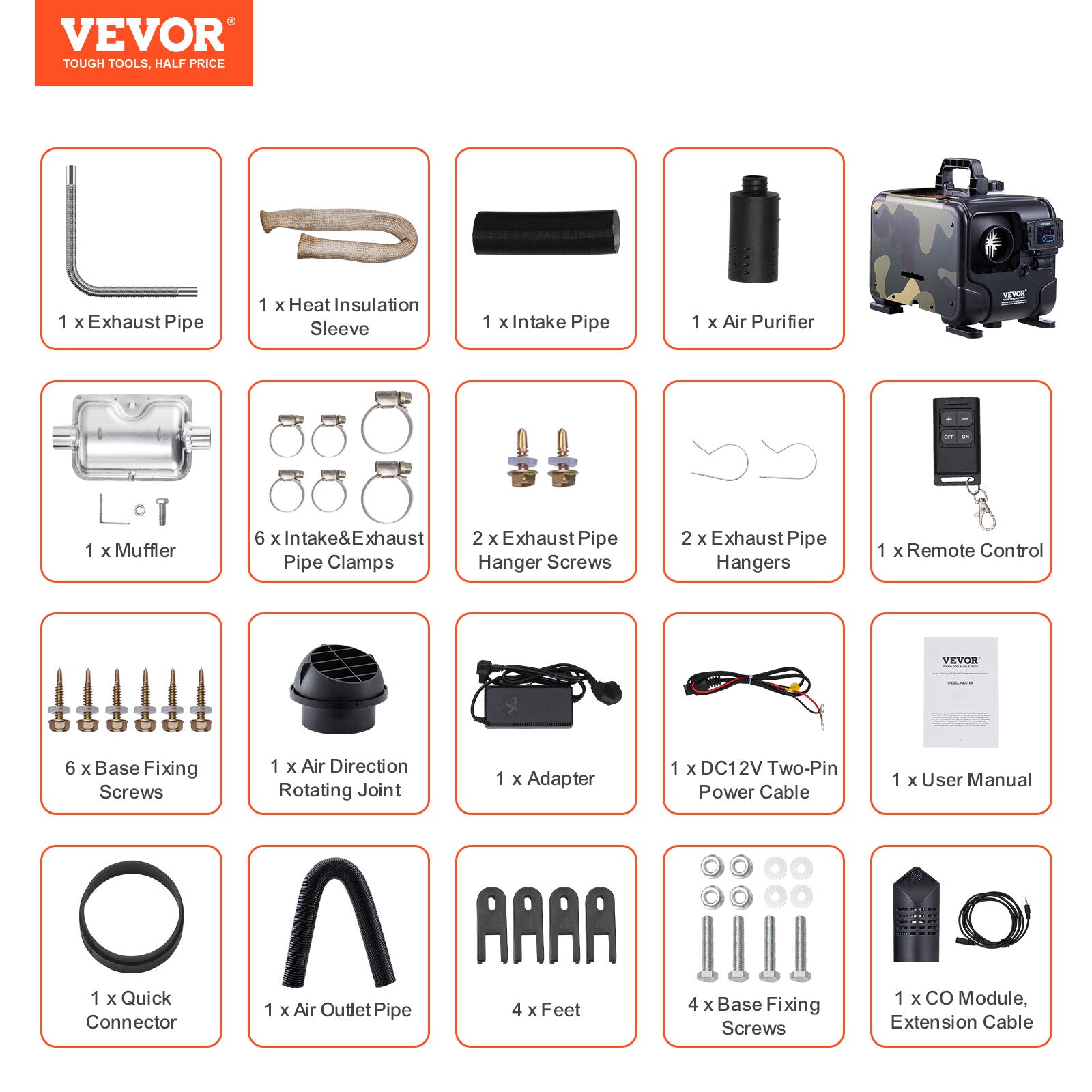 VEVOR Diesel Air Heater All in one 8KW 12V/24V Bluetooth APP Remote Control Car