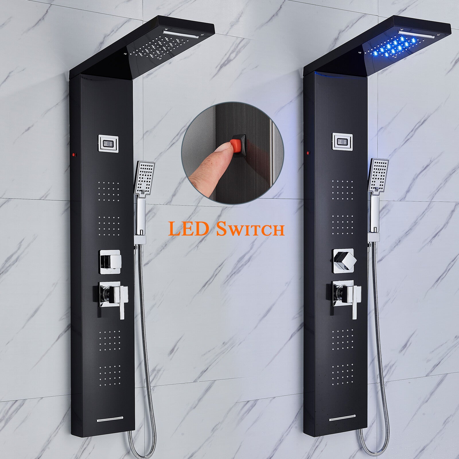 LED Shower Panel Tower Massage System Rain&Waterfall Jets Faucet Stainless Steel