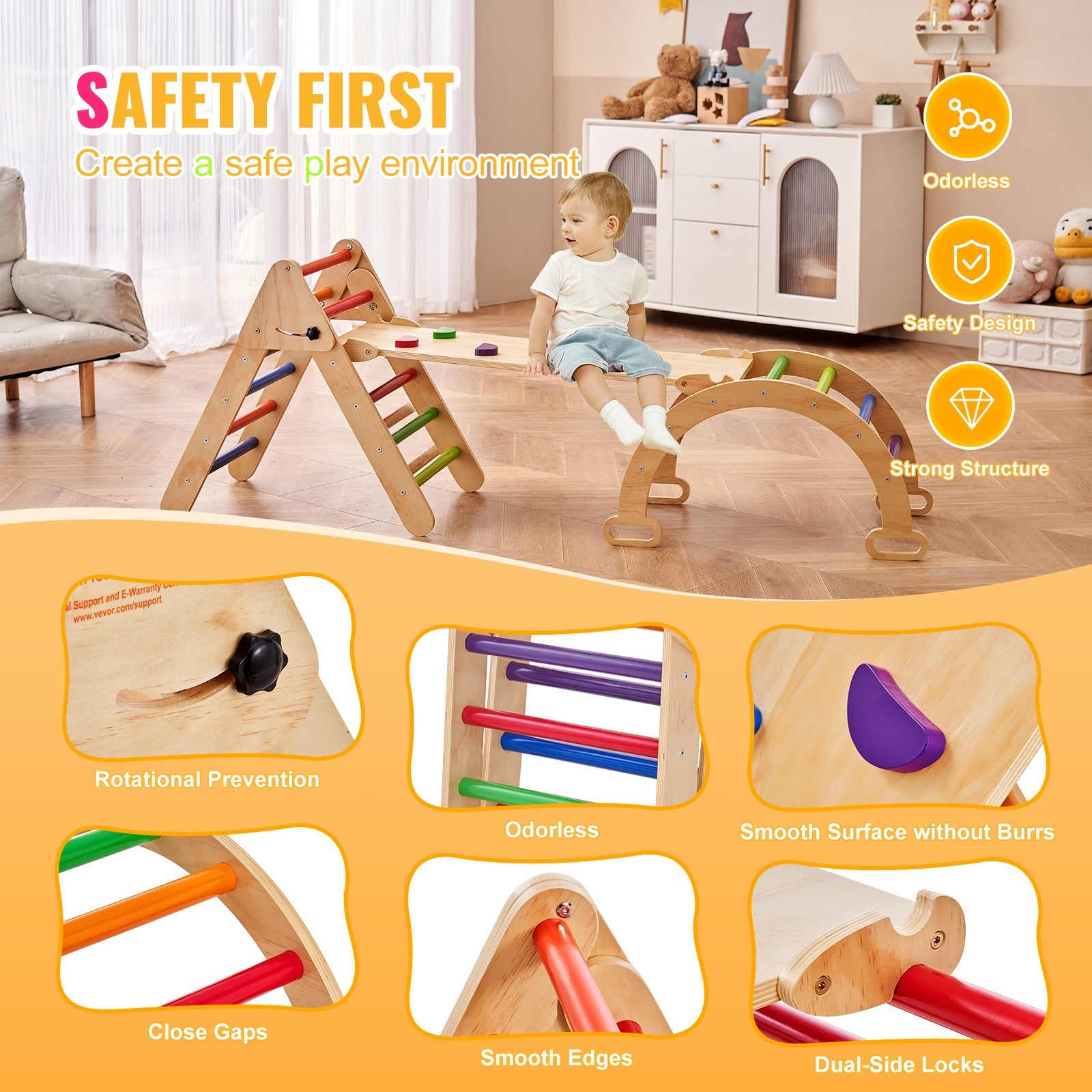Pikler Triangle Set 5in1 Montessori Climbing Toys for Toddlers M Colorful