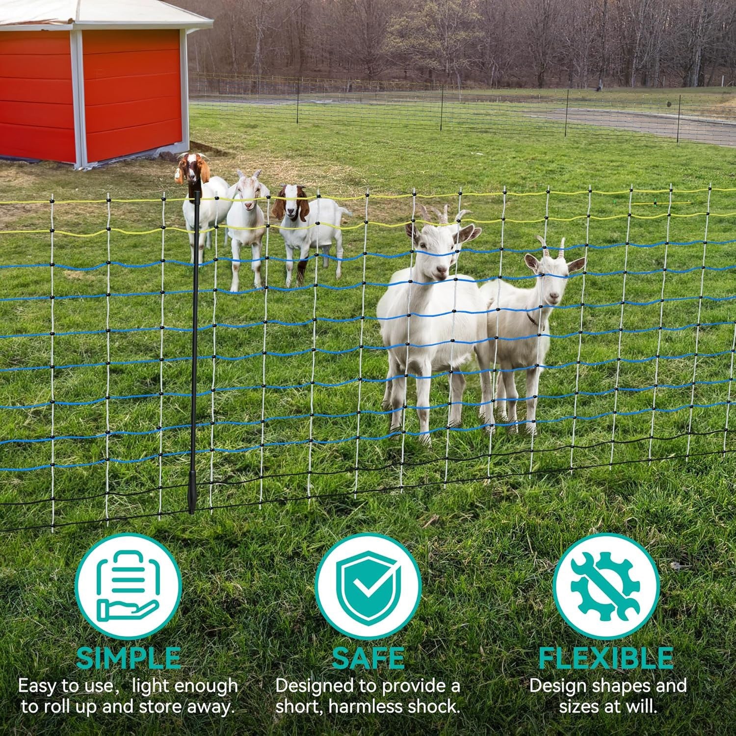 Portable Electric Netting Fence Kit Goats Fencing 35"H x 164'L with Posts Spikes