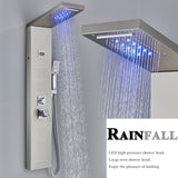 LED Shower Panel Tower Massage System Rain&Waterfall Jets Faucet Stainless Steel