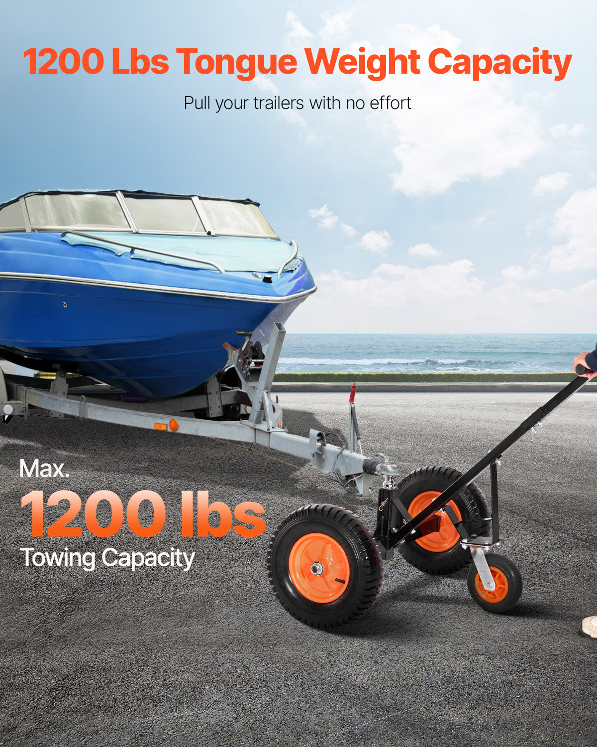 VEVOR 1200lbs Trailer Dolly 18 and 22 in Adjustable Height 2 in Ball