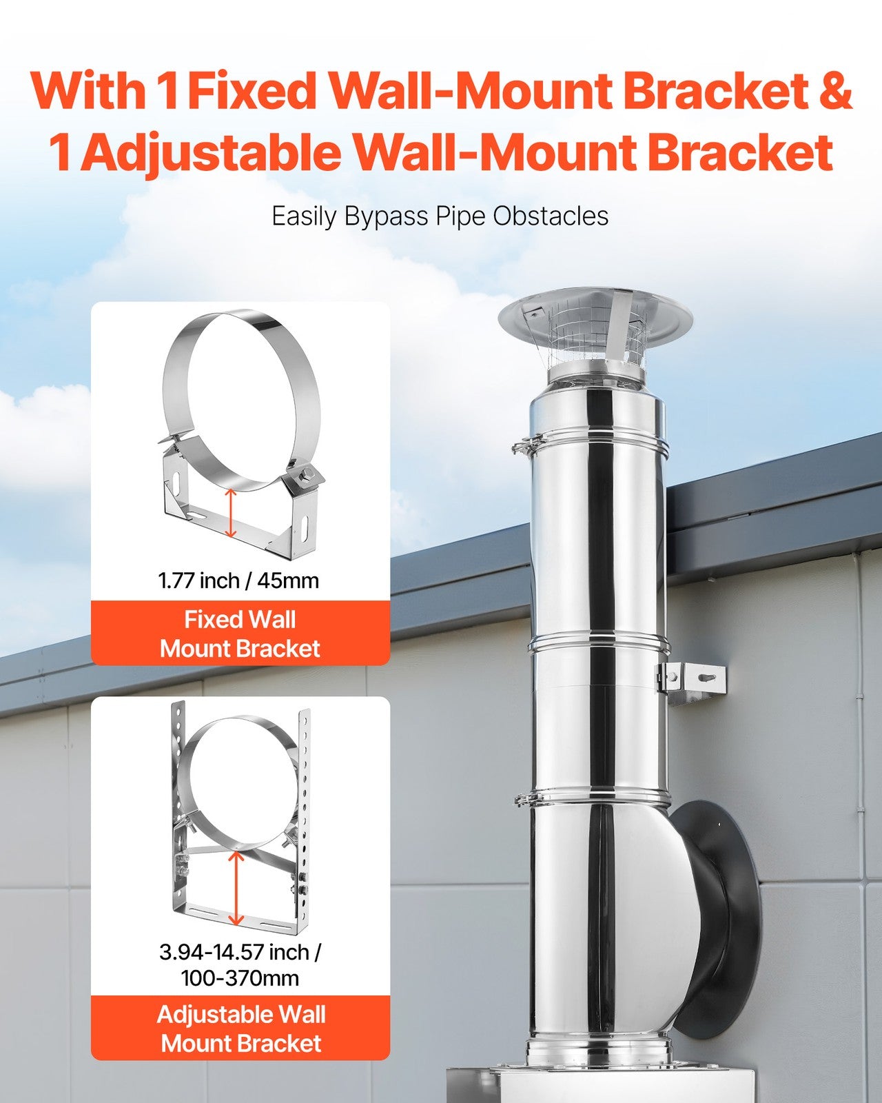 VEVOR External Chimney Kit 6 Inch with Rain Cap Adjustable Bracket Roof Mount