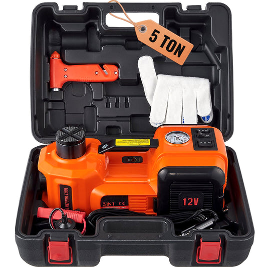 VEVOR 5 Ton 12V Electric Car Floor Jack Hydraulic w/Built-in Tire Inflator Pump
