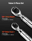 VEVOR Digital Torque Wrench Set 2Pieces 1/2 3/8 In Drive 72-Tooth Electronic LED