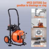 Drain Cleaner Machine Electric Drain Auger 100 FT x 1/2 In Auto Feed
