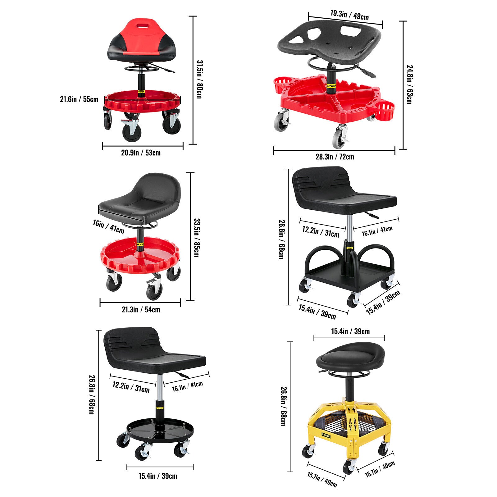 VEVOR Rolling Garage Stool 300/400LBS Adjustable Swivel Work Shop Seat w/Casters