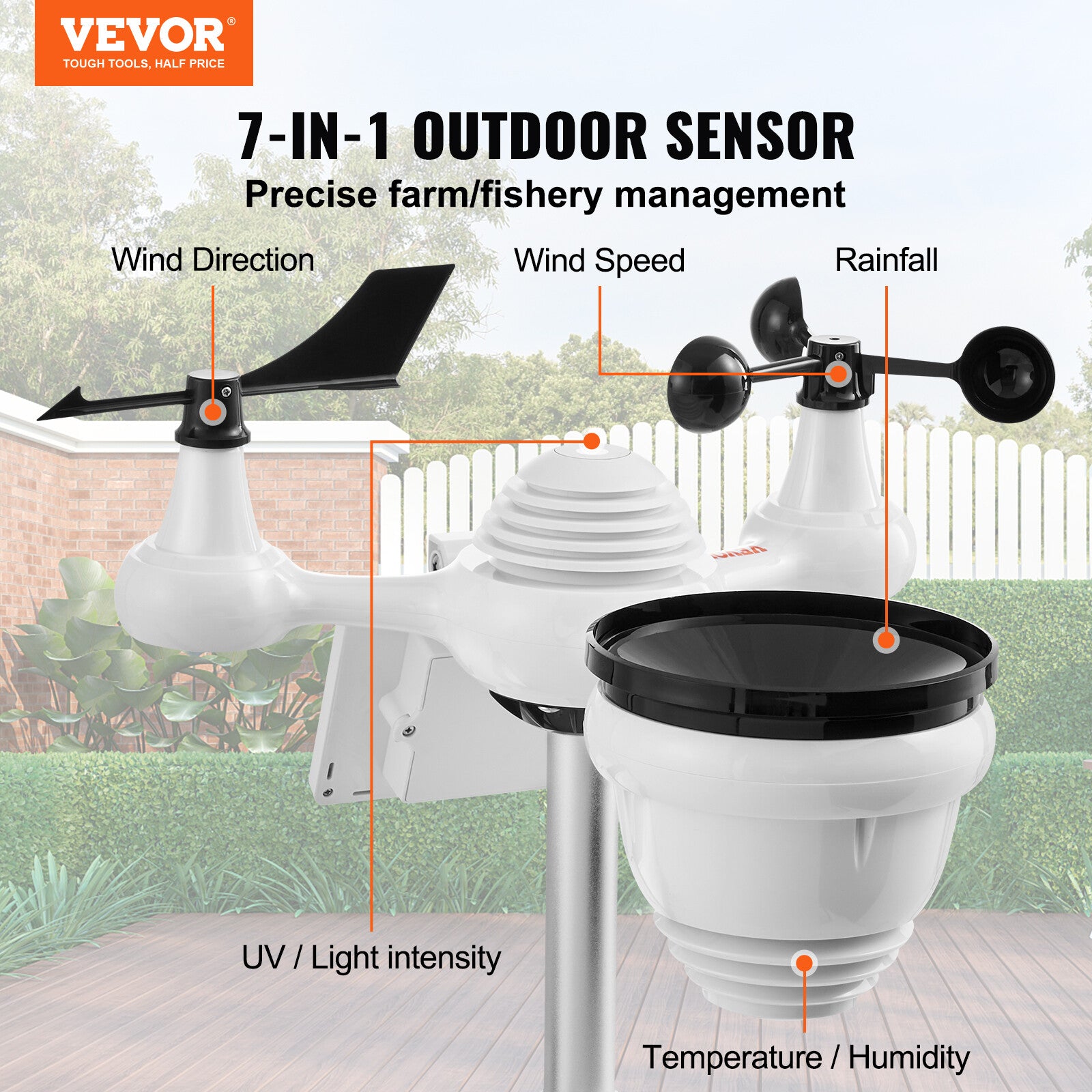 7-in-1 Wi-Fi Weather Station 7 in TFT Display Wireless Outdoor Sensor