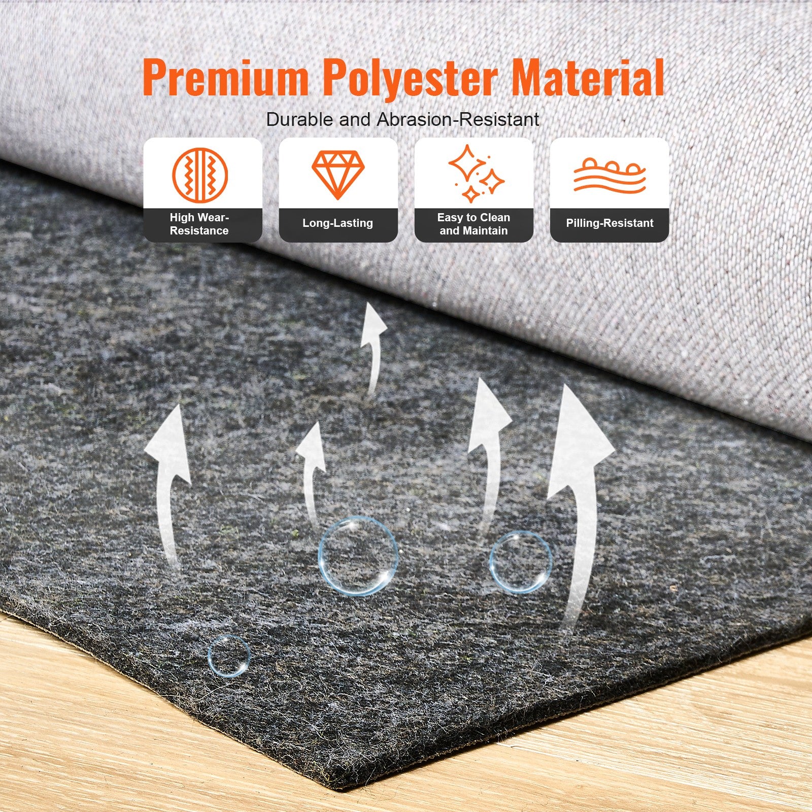 VEVOR Rug Pad Gripper 9' x 12' Protective Carpet Pad 0.47" Thick for All Floors