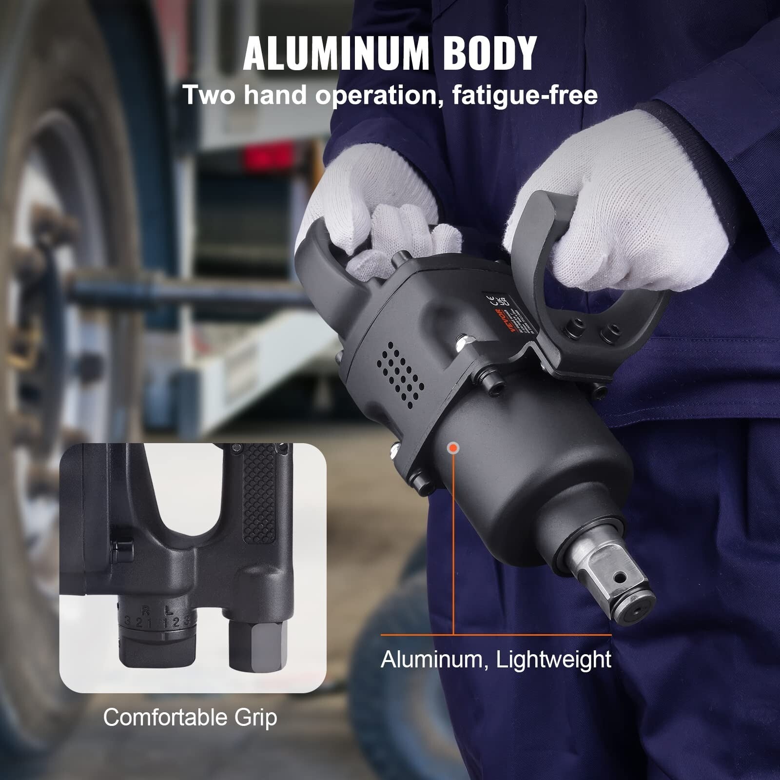 VEVOR 1 Inch Air Impact Wrench, Up to 2730 ft-lbs Reverse Torque Output 1" Pneum