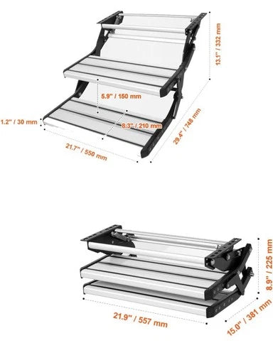 VEVOR Foldning RV Steps 440LB 2-Step Manual Retractable RV Stairs Trailer Camper