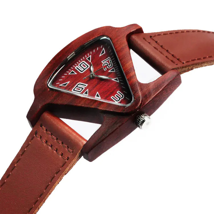 Wooden Quartz Triangle Couple Watch in Red Wood for Gift