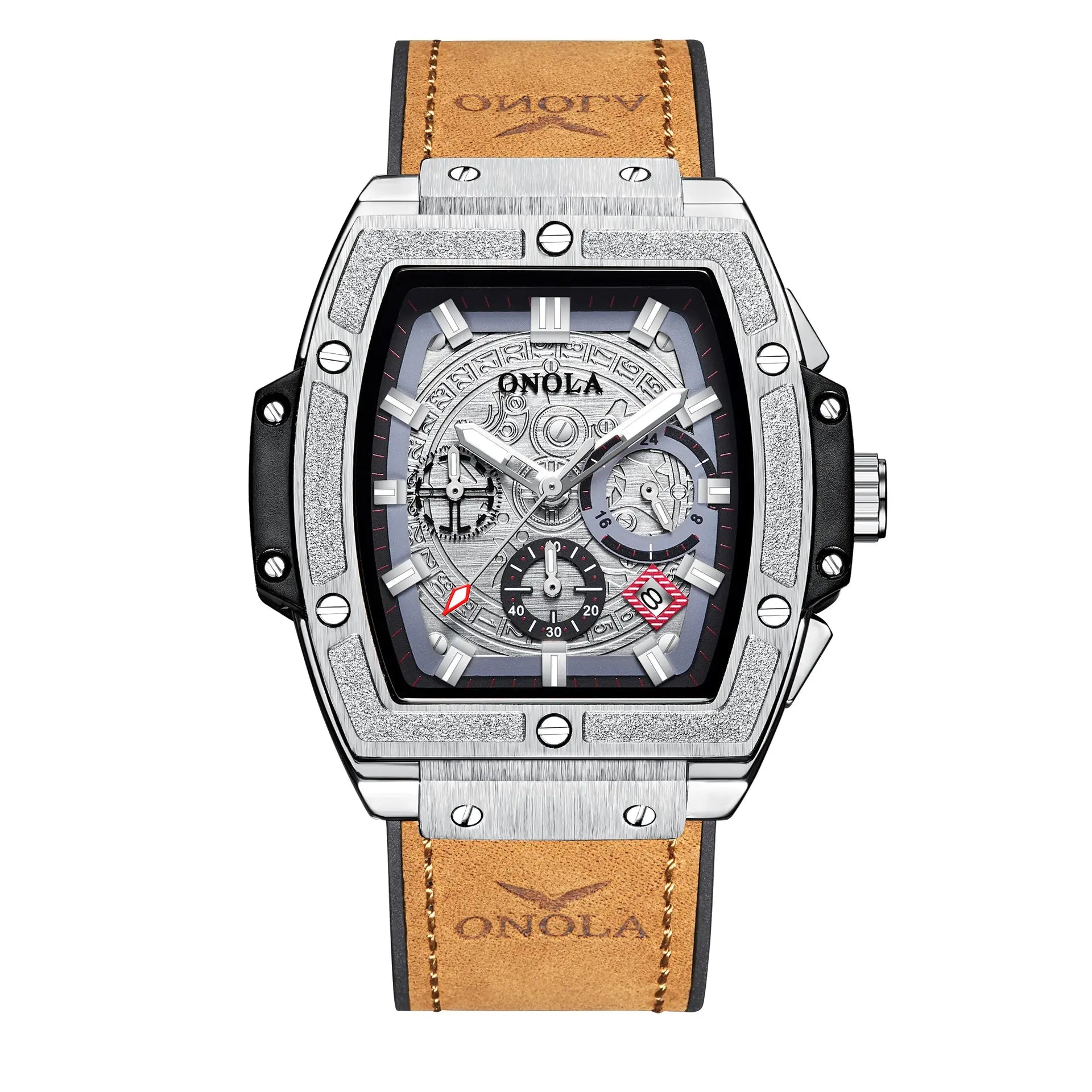 Multifunctional Men's Waterproof Quartz Watch with Leather, Stainless Steel