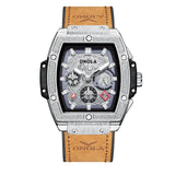Multifunctional Men's Waterproof Quartz Watch with Leather, Stainless Steel