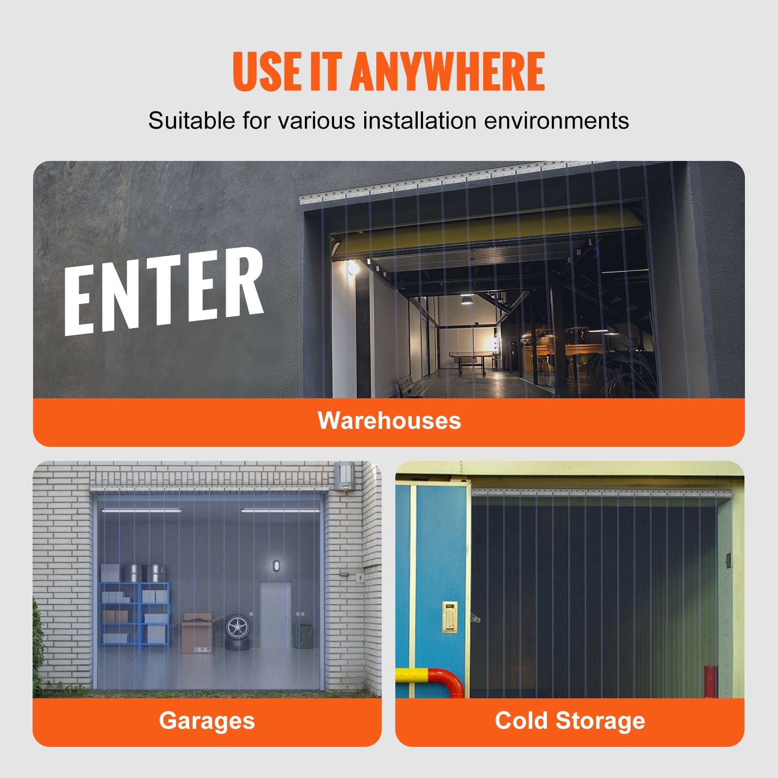 VEVOR Strip Curtain PVC Door Curtain 38" x 84"-96" x 96" Cooler Freezer Plastic