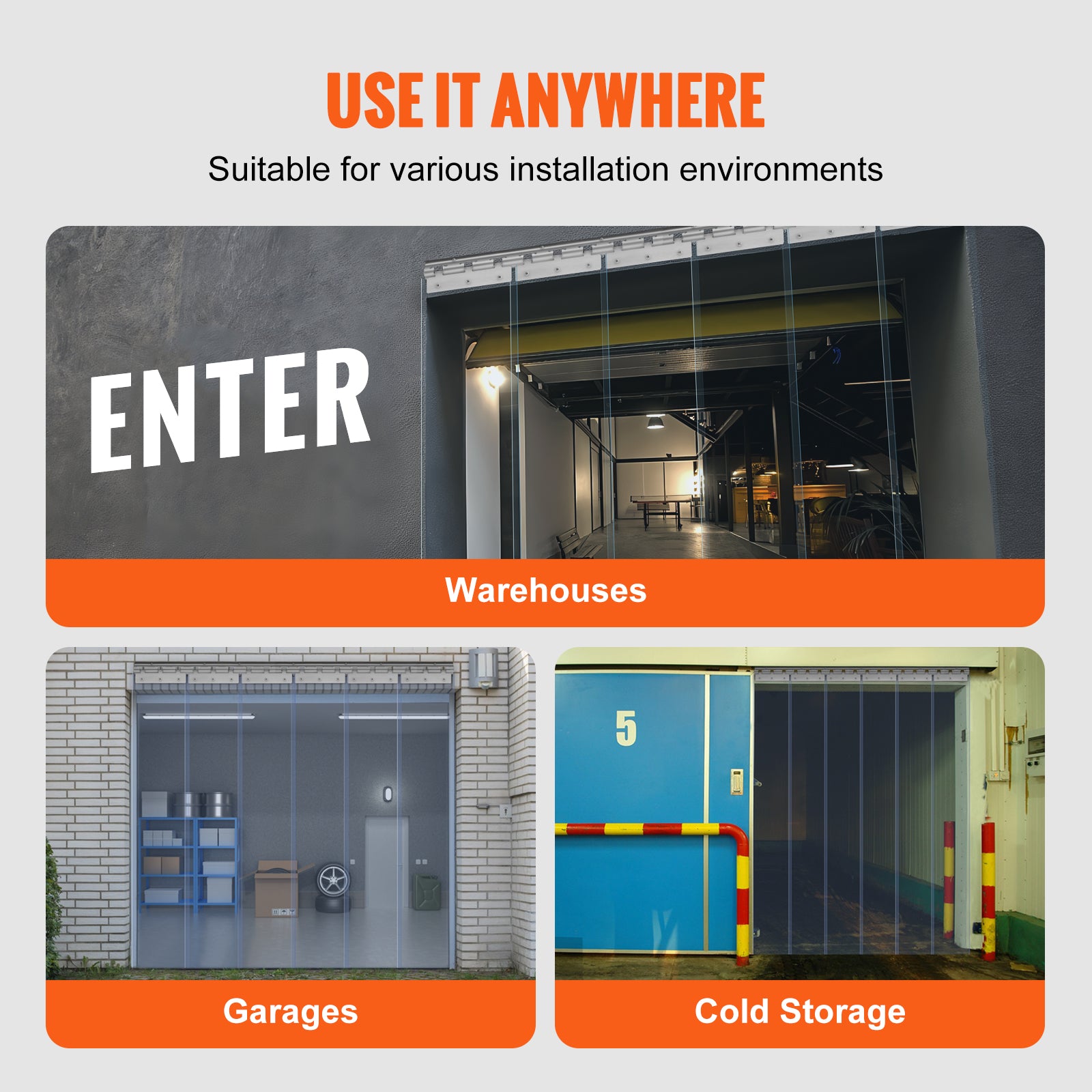 VEVOR Strip Curtain PVC Door Curtain 38" x 84"-96" x 96" Cooler Freezer Plastic