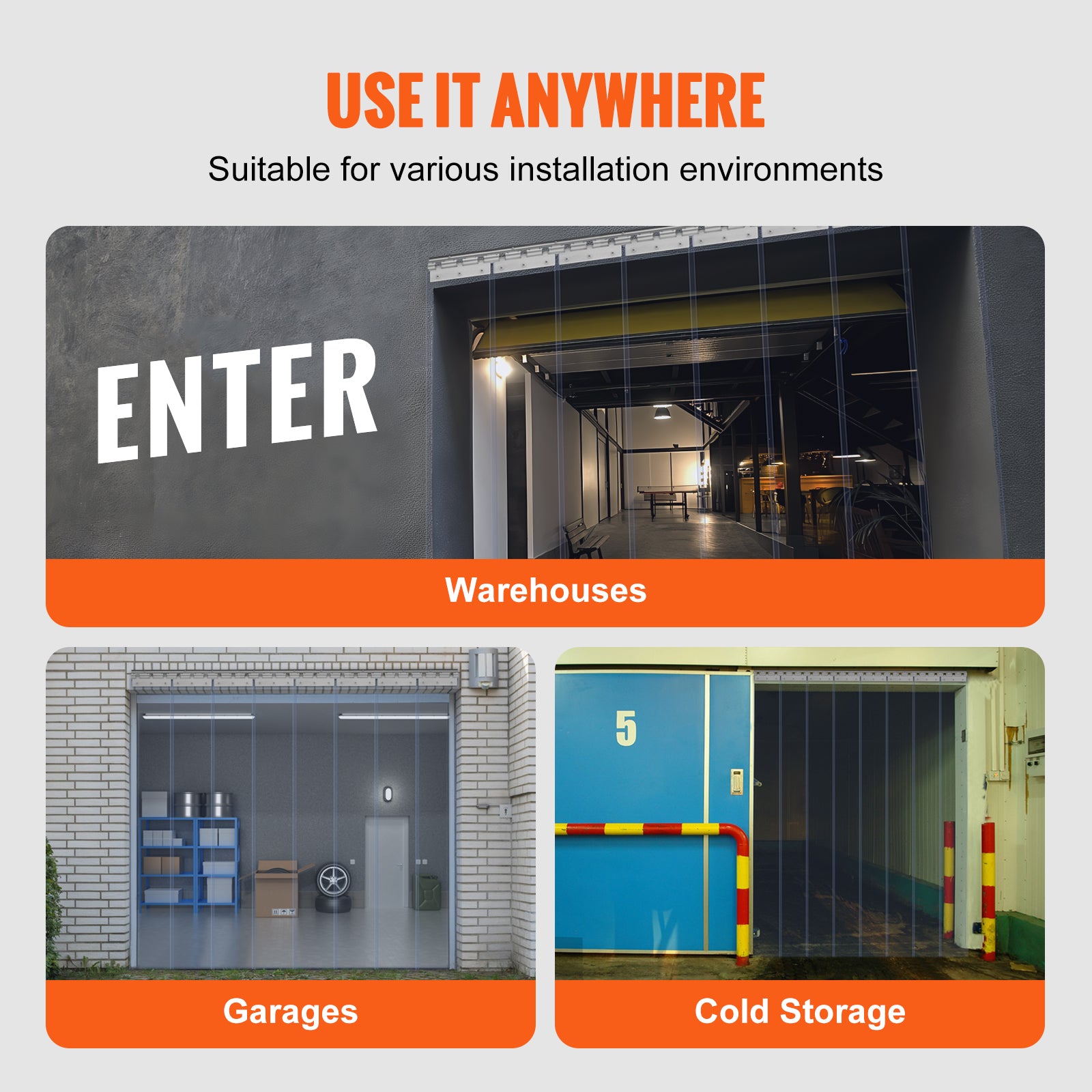 VEVOR Strip Curtain PVC Door Curtain 38" x 84"-96" x 96" Cooler Freezer Plastic