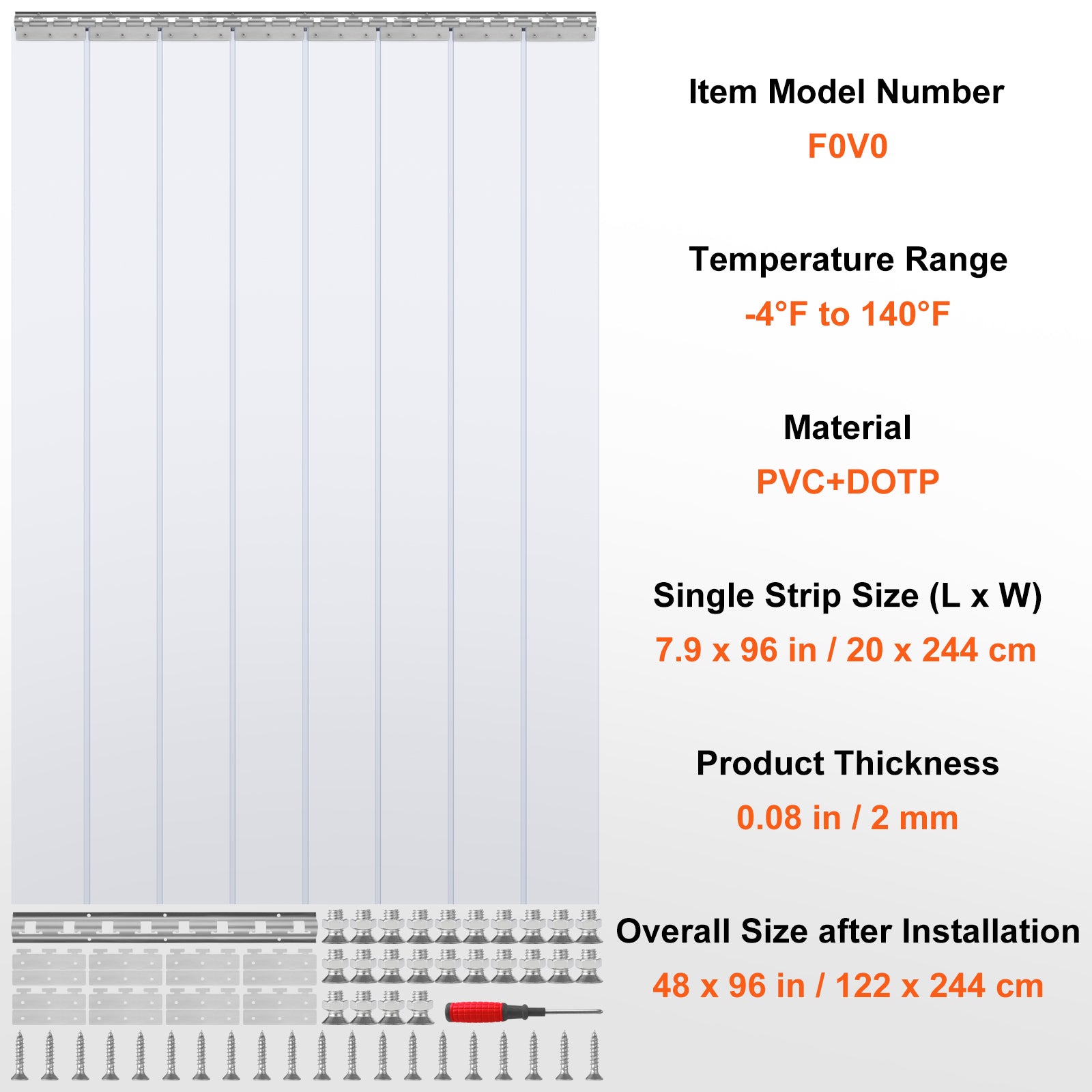 VEVOR Strip Curtain PVC Door Curtain 38" x 84"-96" x 96" Cooler Freezer Plastic