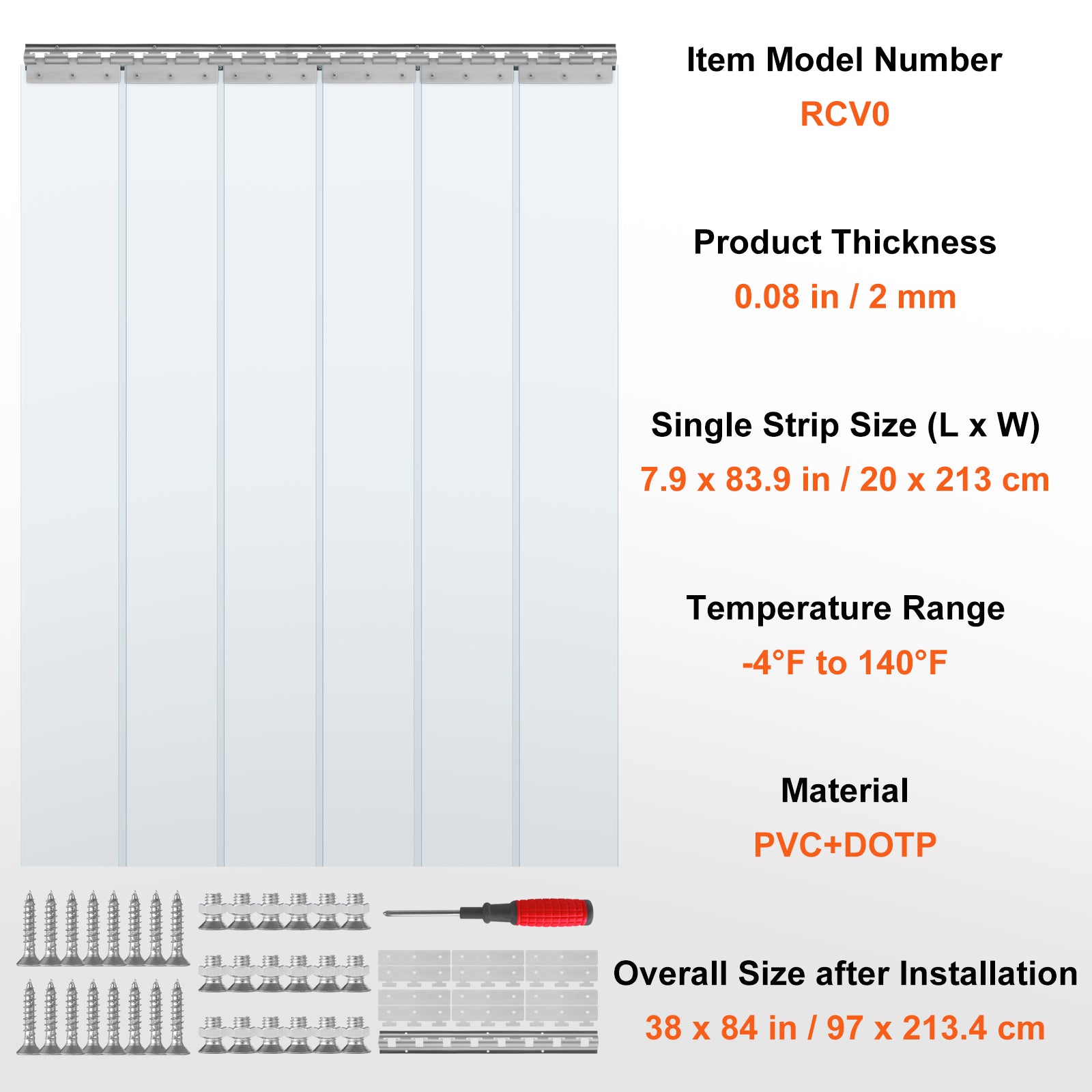 VEVOR Strip Curtain PVC Door Curtain 38" x 84"-96" x 96" Cooler Freezer Plastic
