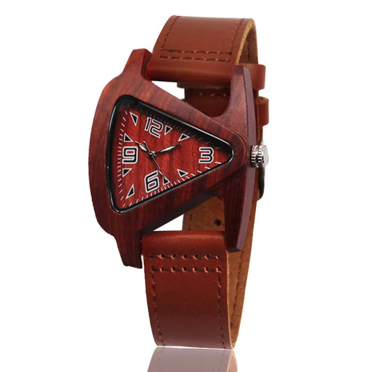 Wooden Quartz Triangle Couple Watch in Red Wood for Gift