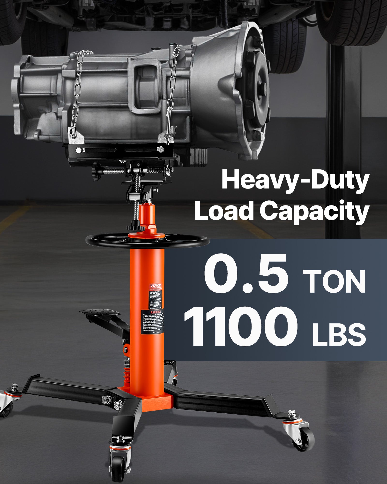 VEVOR 2-Stage Hydraulic Transmission Jack 1100/1322 lbs w/360°Swivel Wheel Lift