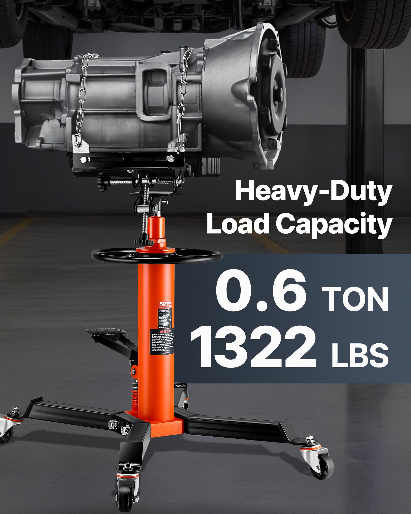 VEVOR 2-Stage Hydraulic Transmission Jack 1100/1322 lbs w/360°Swivel Wheel Lift