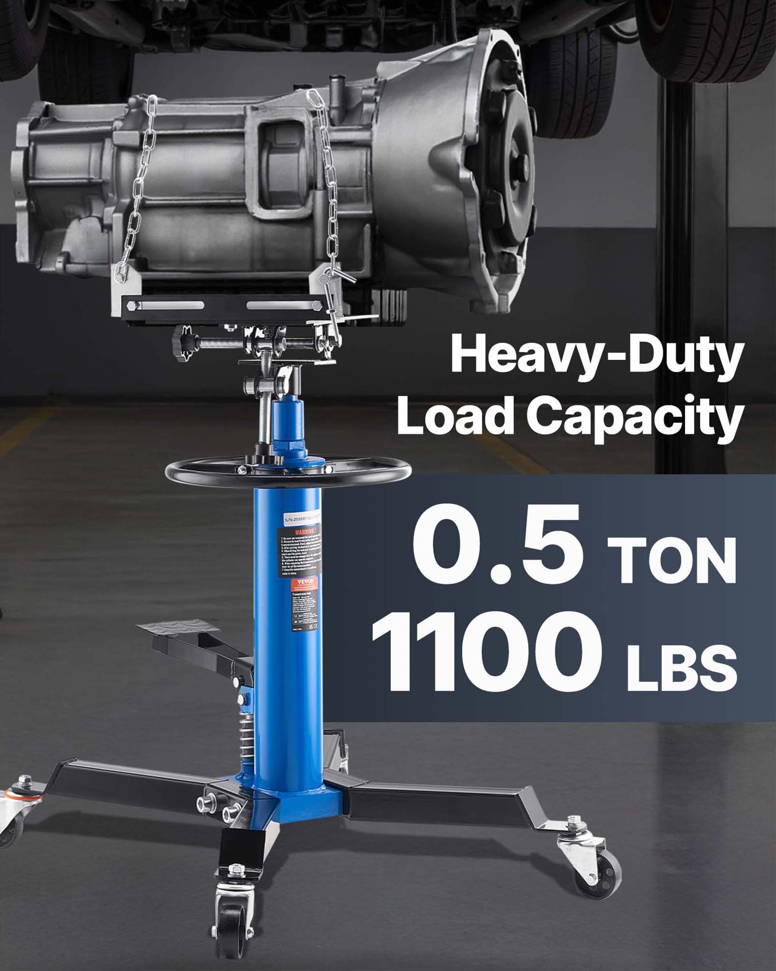 VEVOR 2-Stage Hydraulic Transmission Jack 1100/1322 lbs w/360°Swivel Wheel Lift