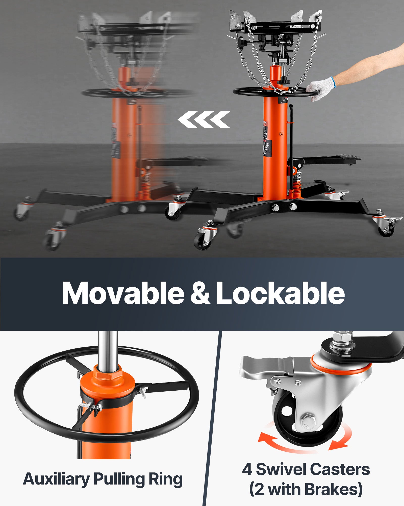 VEVOR 2-Stage Hydraulic Transmission Jack 1100/1322 lbs w/360°Swivel Wheel Lift