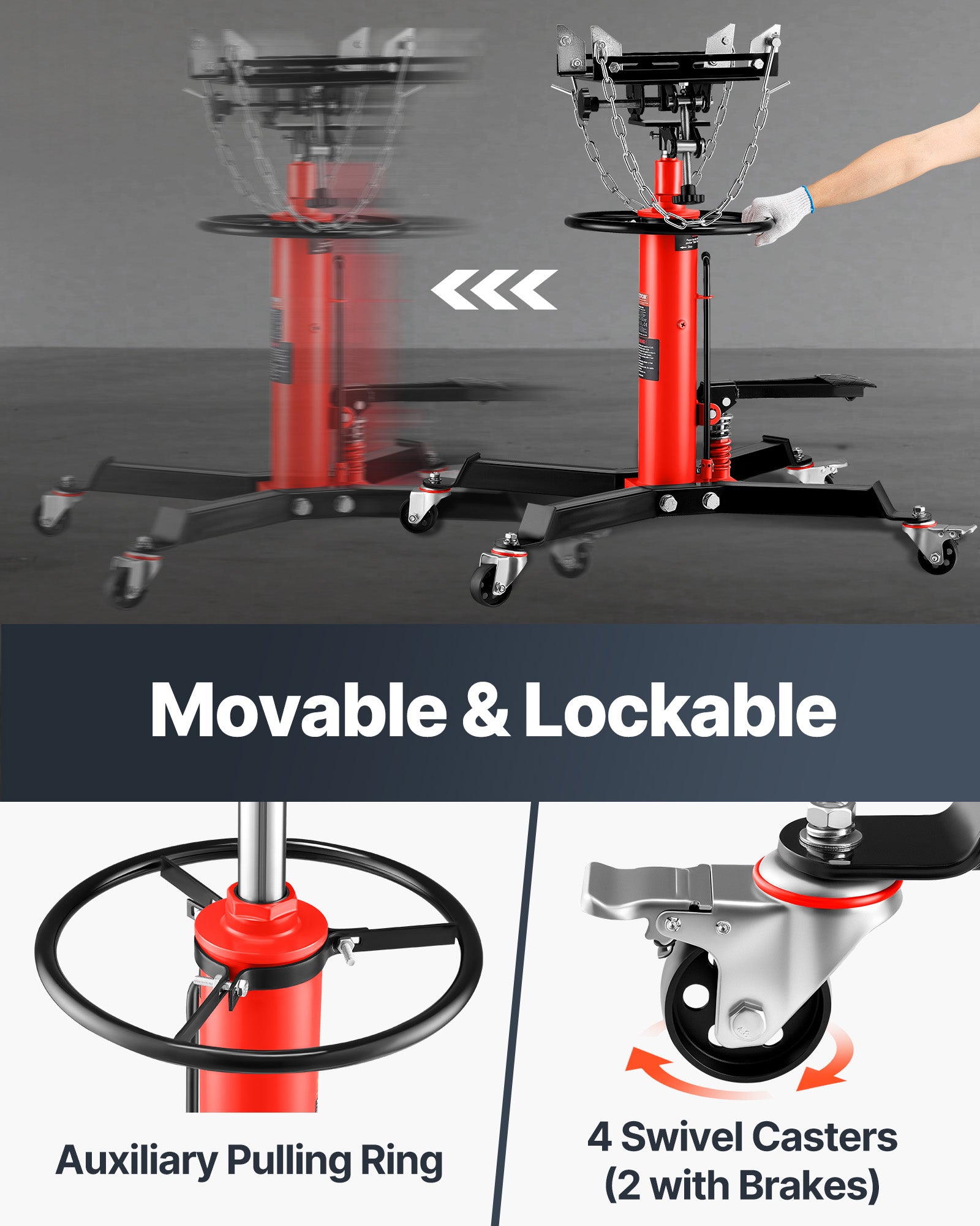 VEVOR 2-Stage Hydraulic Transmission Jack 1100/1322 lbs w/360°Swivel Wheel Lift
