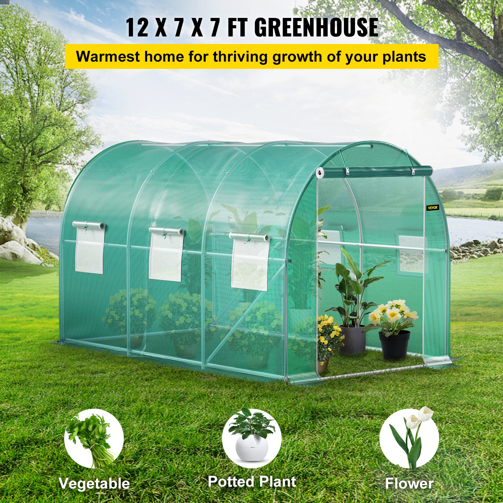 VEVOR Walk-in Greenhouse Galvanized Frame &amp; Waterproof Cover Green/White