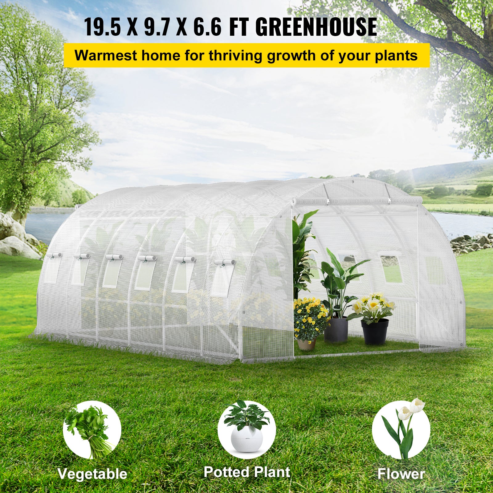 VEVOR Walk-in Greenhouse Galvanized Frame &amp; Waterproof Cover Green/White