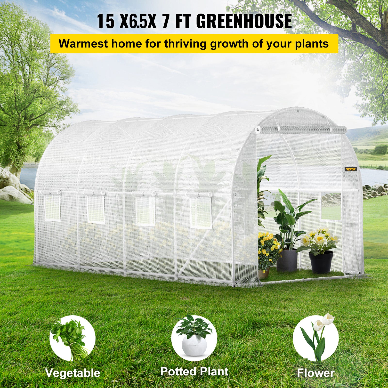 VEVOR Walk-in Greenhouse Galvanized Frame &amp; Waterproof Cover Green/White