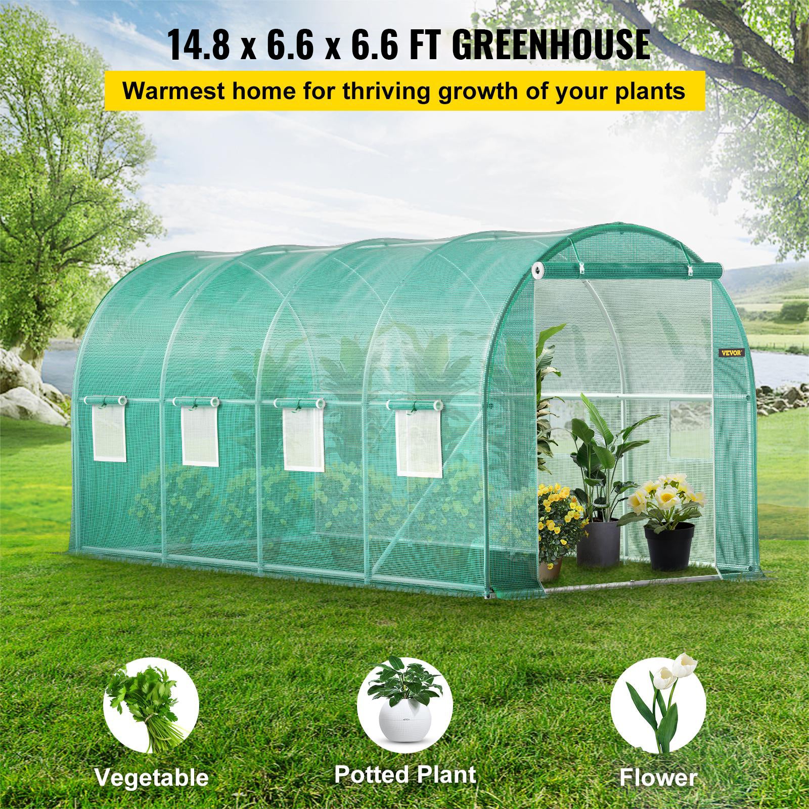 VEVOR Walk-in Greenhouse Galvanized Frame &amp; Waterproof Cover Green/White