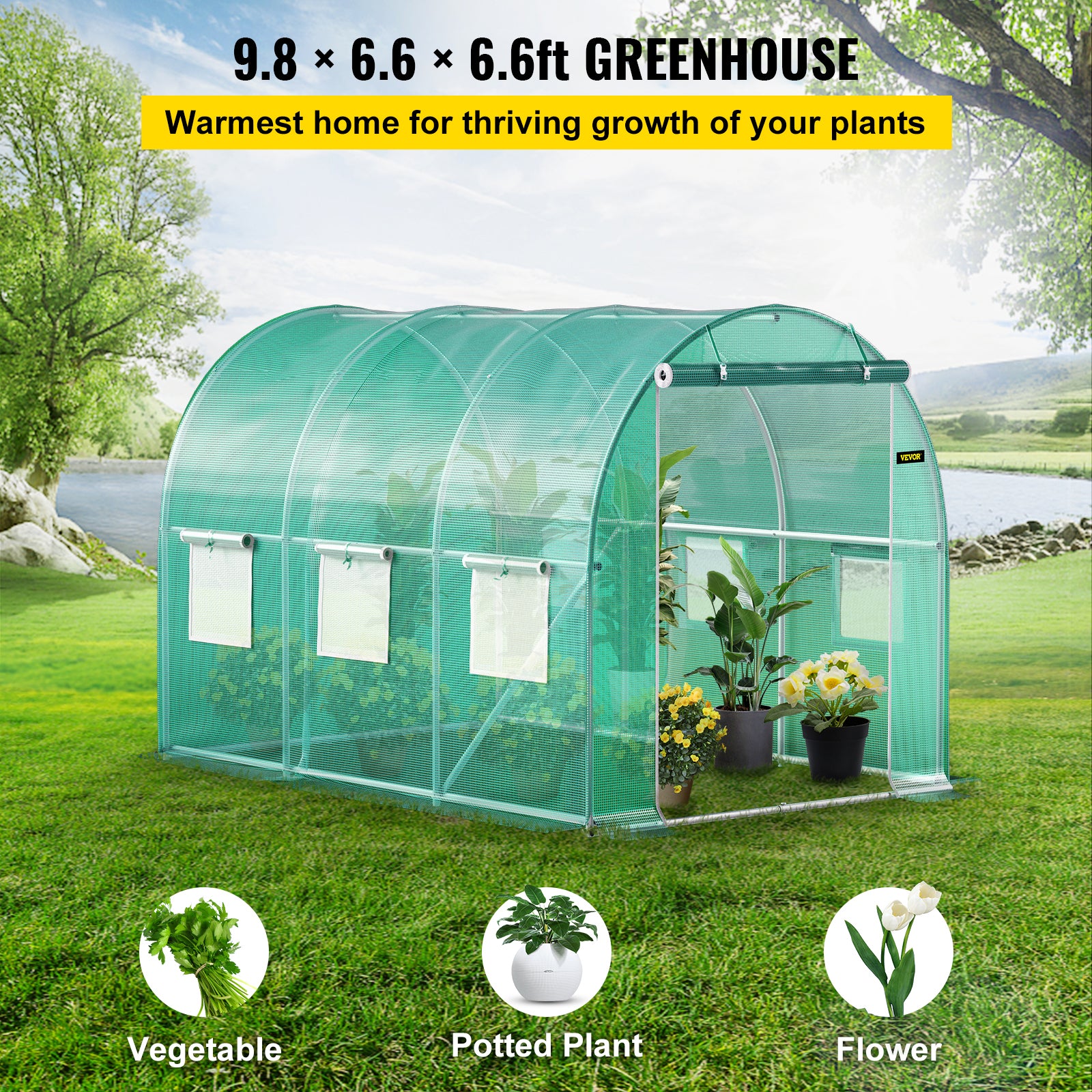 VEVOR Walk-in Greenhouse Galvanized Frame &amp; Waterproof Cover Green/White