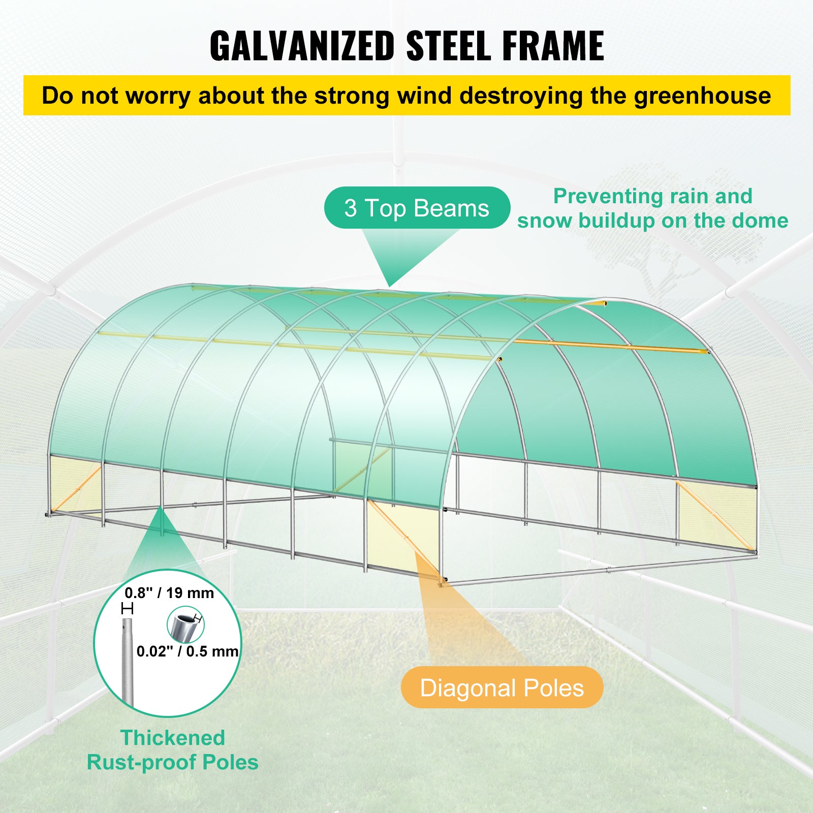 VEVOR Walk-in Greenhouse Galvanized Frame &amp; Waterproof Cover Green/White
