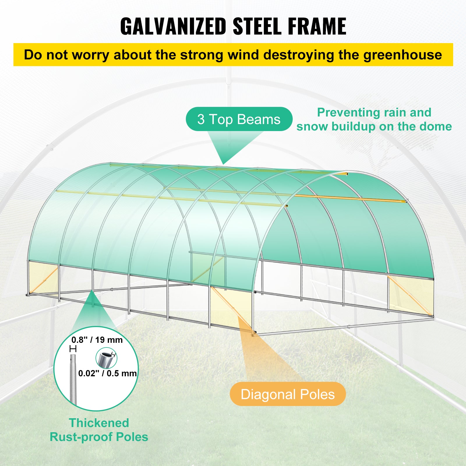 VEVOR Walk-in Greenhouse Galvanized Frame &amp; Waterproof Cover Green/White