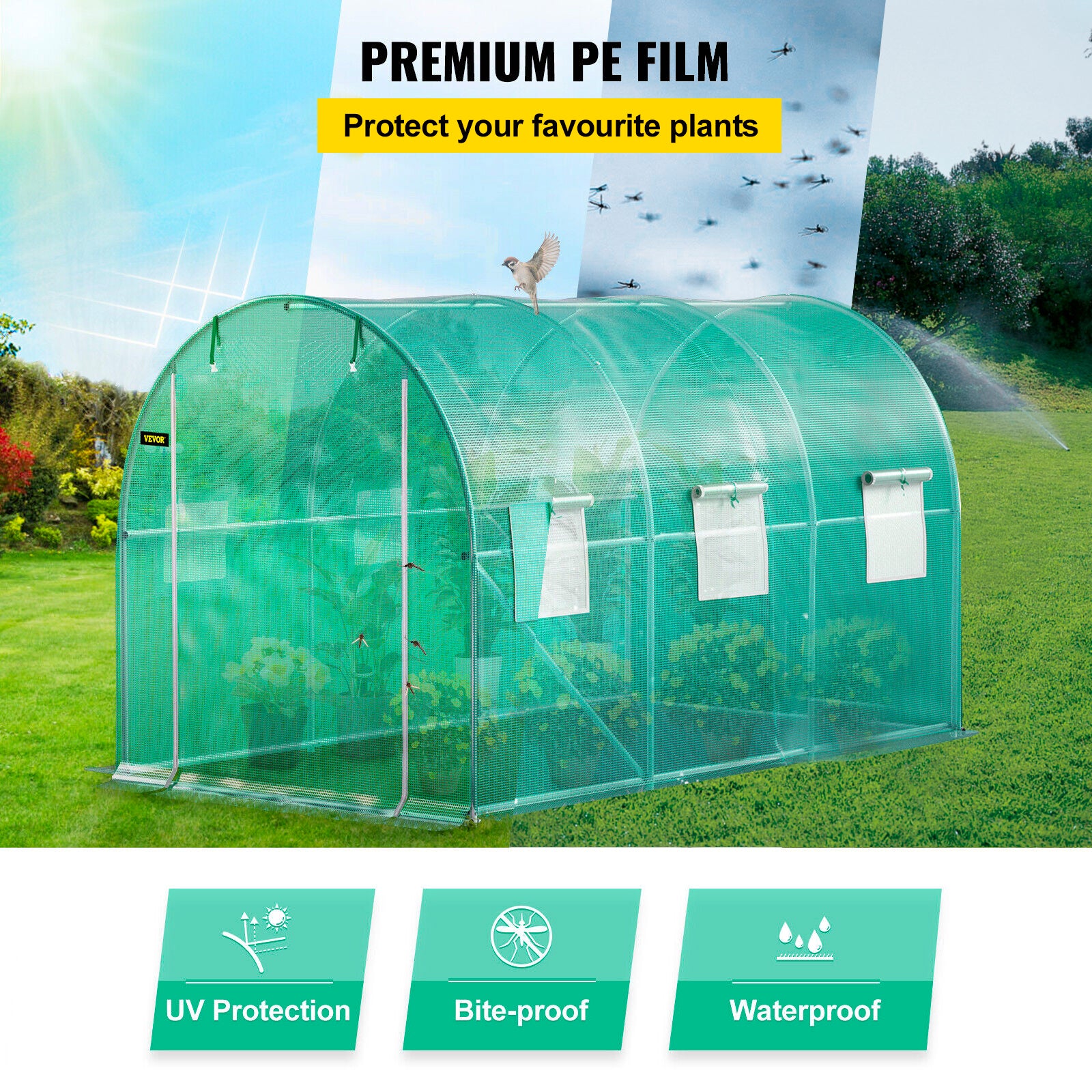 VEVOR Walk-in Greenhouse Galvanized Frame &amp; Waterproof Cover Green/White