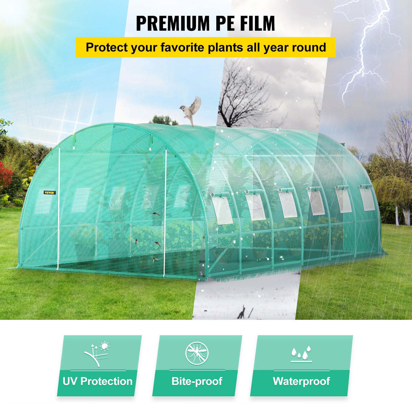 VEVOR Walk-in Greenhouse Galvanized Frame &amp; Waterproof Cover Green/White