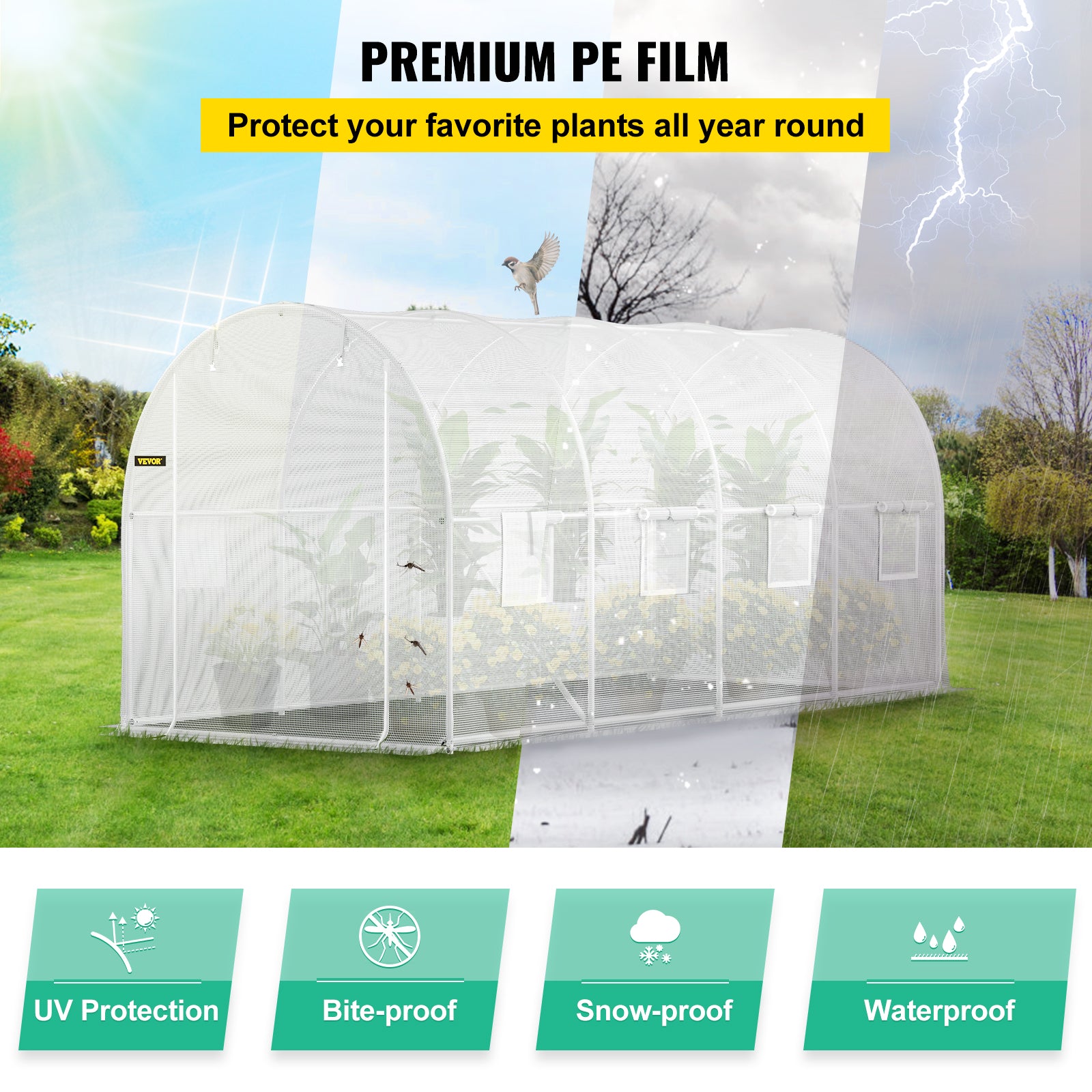VEVOR Walk-in Greenhouse Galvanized Frame &amp; Waterproof Cover Green/White